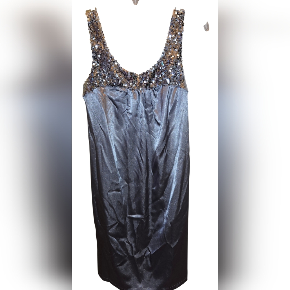 Johnny Martin Silver Sequin Satiny Silver Mini Slip Dress Size 5 Y2k Sleeveless